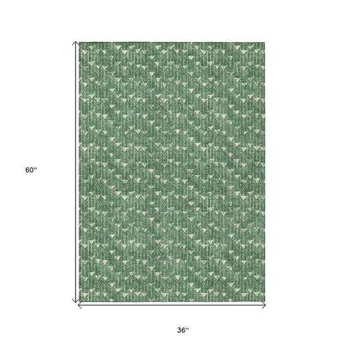 3' X 5' Sage Geometric Washable Non Skid Indoor Outdoor Area Rug