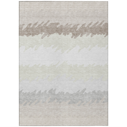3' X 5' Ivory Beige And Taupe Striped Washable Indoor Outdoor Area Rug