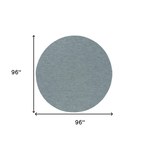 8' Aqua And Ivory Round Geometric Indoor Outdoor Area Rug