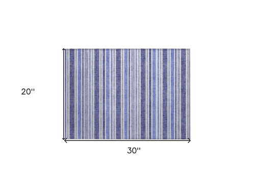 2' X 3' Blue Striped Washable Non Skid Indoor Outdoor Area Rug
