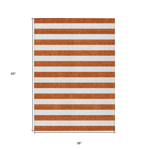 3' X 5' Orange Striped Washable Non Skid Indoor Outdoor Area Rug