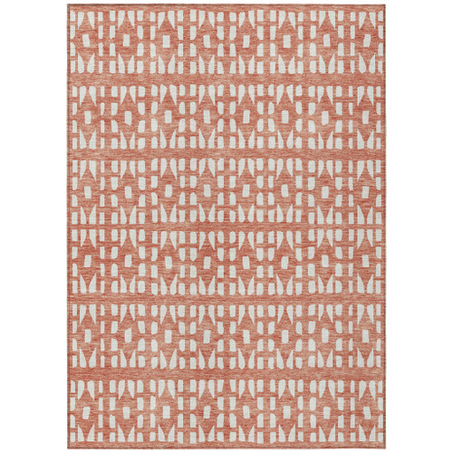 3' X 5' Salmon And Ivory Geometric Washable Indoor Outdoor Area Rug Transitional Style - Salmon, Ivory Color