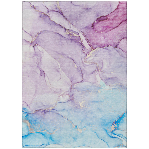 5' X 8' Purple Abstract Washable Non Skid Indoor Outdoor Area Rug