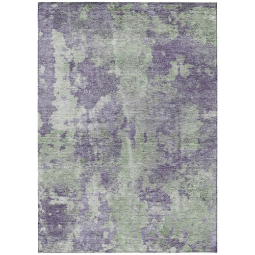 5' X 8' Purple and Green Abstract Washable Non Skid Indoor Outdoor Area Rug