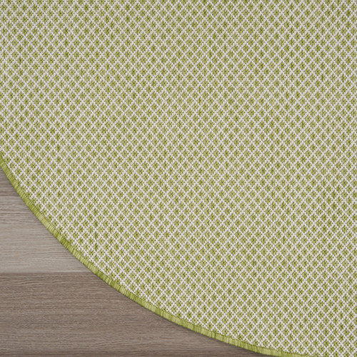 5' Ivory And Green Round Geometric Indoor Outdoor Area Rug