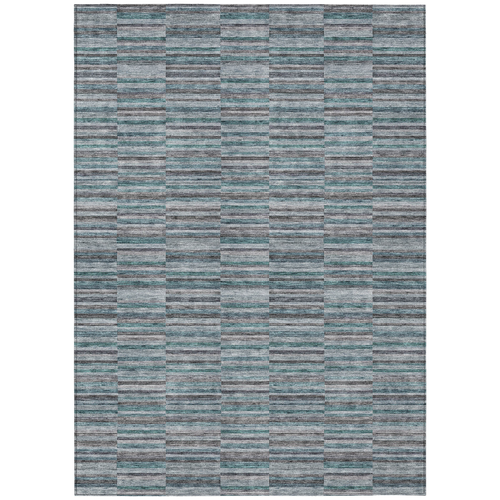3' X 5' Teal Blue Aqua And Gray Striped Washable Indoor Outdoor Area Rug