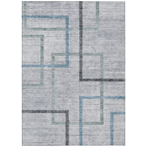 5' X 8' Gray Charcoal And Blue Geometric Washable Indoor Outdoor Area Rug