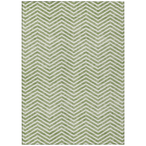 3' X 5' Green And Ivory Chevron Washable Indoor Outdoor Area Rug