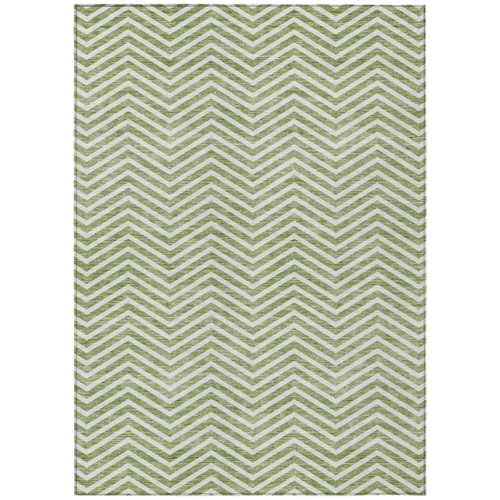 3' X 5' Green And Ivory Chevron Washable Indoor Outdoor Area Rug