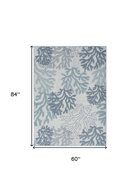 5' X 7' Navy Blue Ivory And Blue Nautical Indoor Outdoor Area Rug