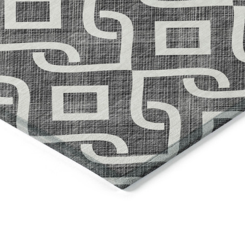 3' X 5' Black And Ivory Geometric Washable Indoor Outdoor Area Rug