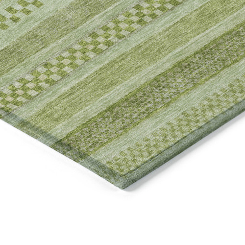 3' X 5' Fern Green And Sage Striped Washable Indoor Outdoor Area Rug