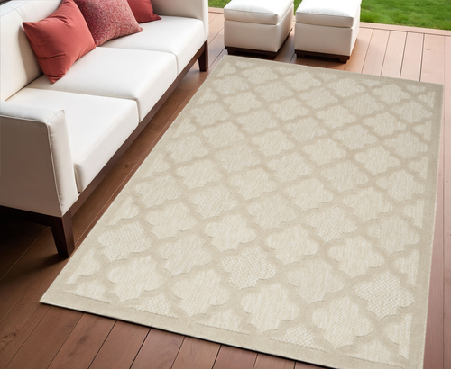 4' X 6' Cream And Beige Trellis Indoor Outdoor Area Rug