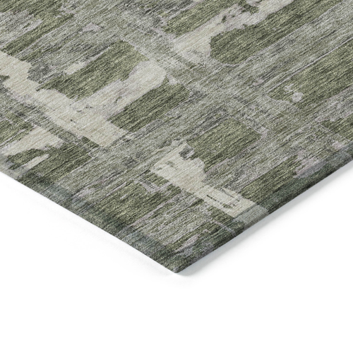 5' X 8' Olive Green Gray And Beige Striped Washable Indoor Outdoor Area Rug
