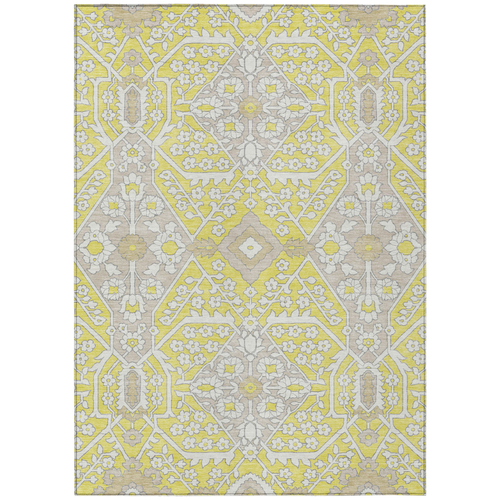 3' X 5' Yellow Ivory And Beige Floral Washable Indoor Outdoor Area Rug