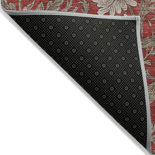 5' X 8' Red Taupe And Beige Floral Washable Indoor Outdoor Area Rug
