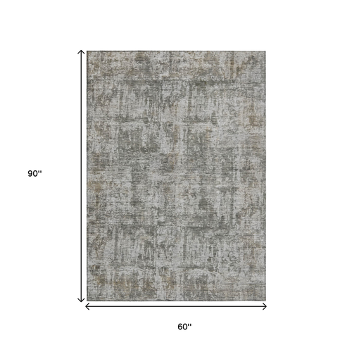 5' X 8' Pewter And Ivory Abstract Washable Indoor Outdoor Area Rug