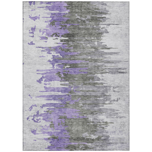 5' X 8' Purple Ivory And Charcoal Abstract Washable Indoor Outdoor Area Rug