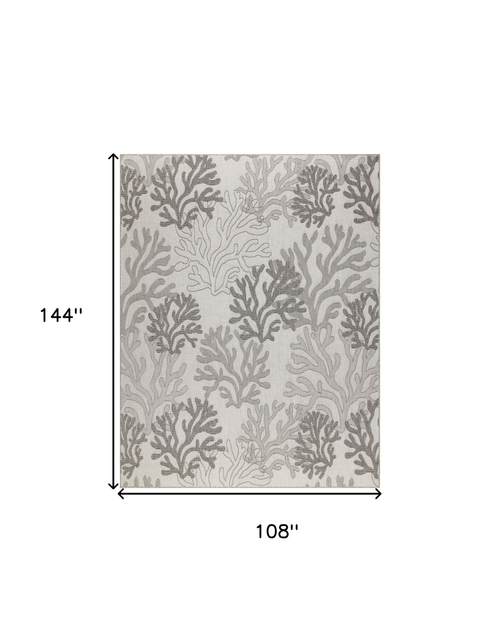 9' X 12' Gray Black And Ivory Nautical Indoor Outdoor Area Rug