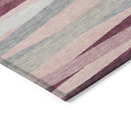 3' X 5' Pink Ivory And Gray Striped Washable Indoor Outdoor Area Rug