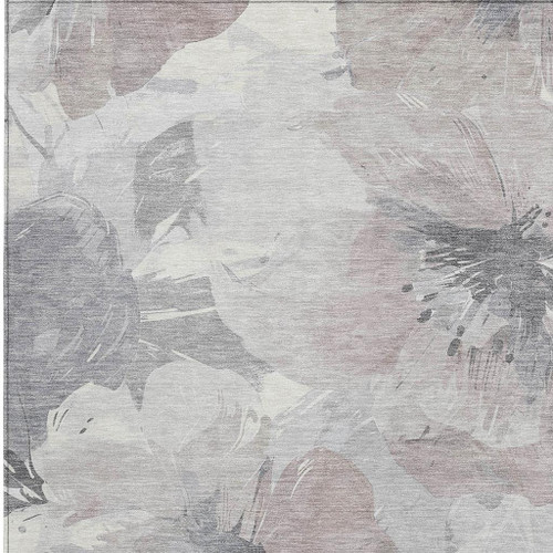 5' X 8' Taupe And Beige Floral Washable Indoor Outdoor Area Rug