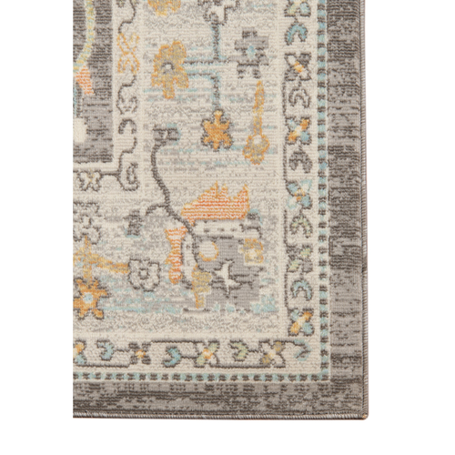 2' X 3' Gray and Orange Floral Stain Resistant Indoor Outdoor Area Rug