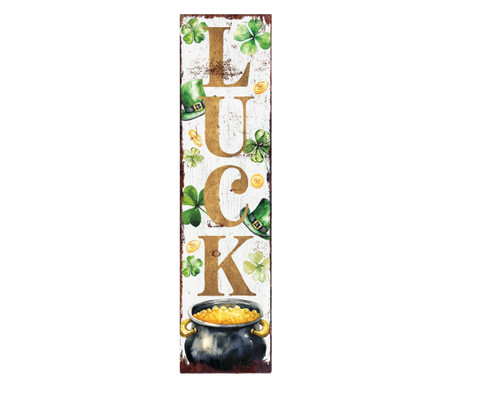 36" White Gold And Green Solid Wood Luck St Patrick's Day Porch Sign