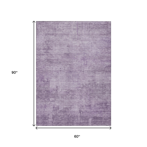 5' X 8' Lavender And Plum Abstract Washable Indoor Outdoor Area Rug