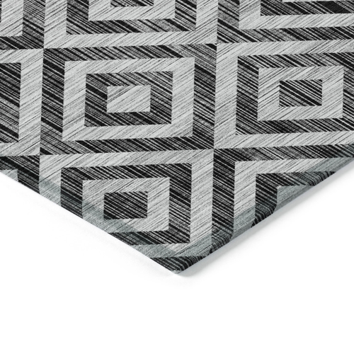 5' X 8' Black Gray And Silver Geometric Washable Indoor Outdoor Area Rug