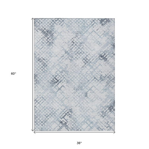 3' X 5' Navy Blue And Sky Blue Geometric Washable Indoor Outdoor Area Rug