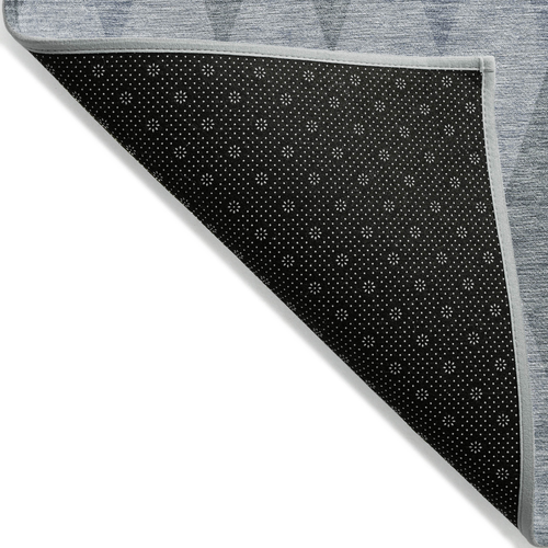 8' Runner Denim Blue Geometric Washable Non Skid Indoor Outdoor Runner Rug