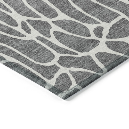 5' X 8' Gray And Ivory Geometric Washable Indoor Outdoor Area Rug Transitional Style - Gray, Ivory Color