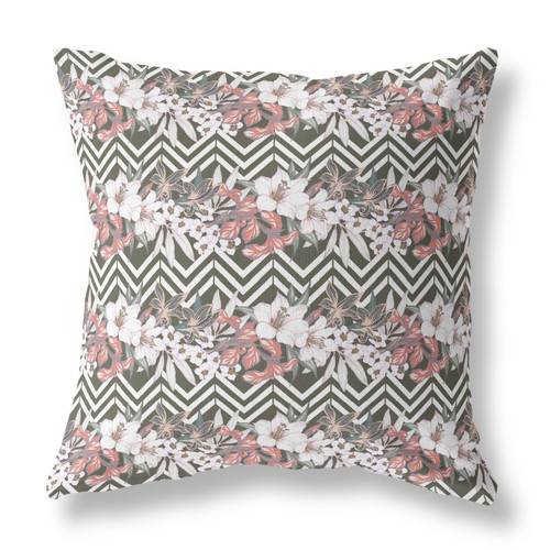 26" X 26" Brown And Pink Blown Seam Floral Indoor Outdoor Throw Pillow