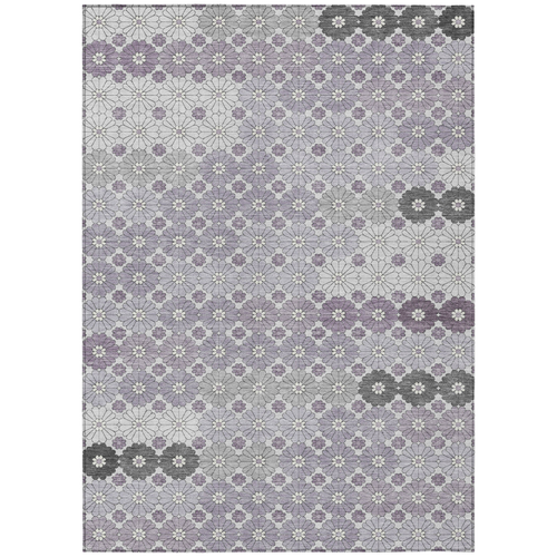 3' X 5' Lavender Gray And Ivory Floral Washable Indoor Outdoor Area Rug