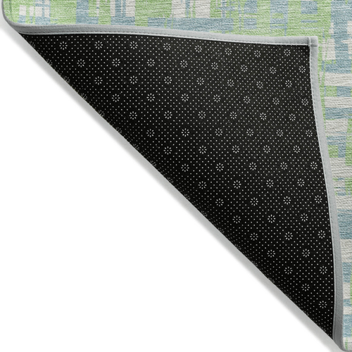 3' X 5' Mint Green Blue And Beige Abstract Washable Indoor Outdoor Area Rug