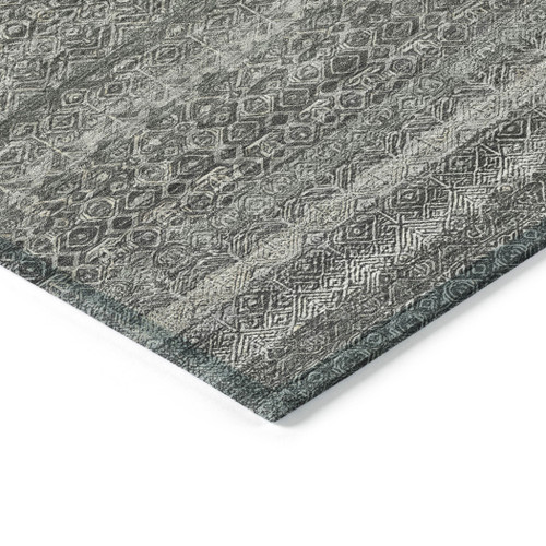 5' X 8' Pewter And Gray Striped Washable Indoor Outdoor Area Rug