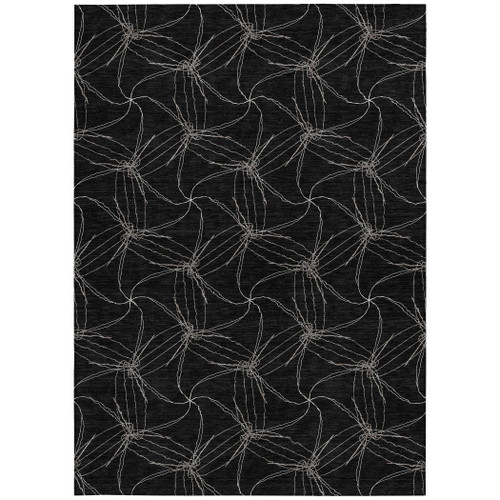3' X 5' Black And Ivory Geometric Washable Indoor Outdoor Area Rug