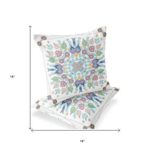 Set of Two 16" X 16" Yellow and White Blown Seam Paisley Indoor Outdoor Throw Pillow