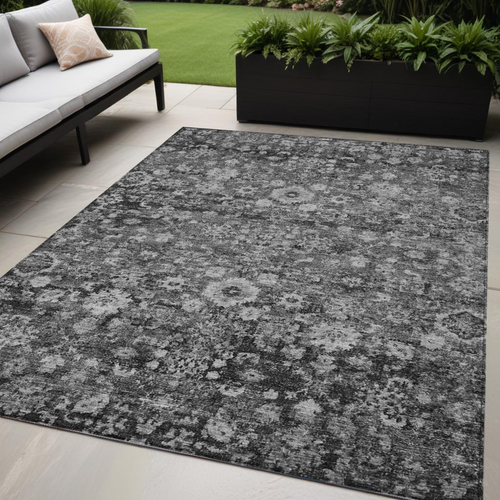 5' X 8' Gray Charcoal And Silver Oriental Washable Indoor Outdoor Area Rug