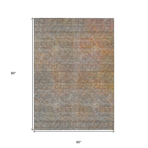 5' X 8' Gray Charcoal And Orange Abstract Washable Indoor Outdoor Area Rug