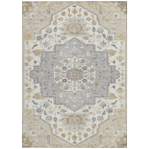 5' X 8' Beige Ivory And Gray Oriental Washable Indoor Outdoor Area Rug