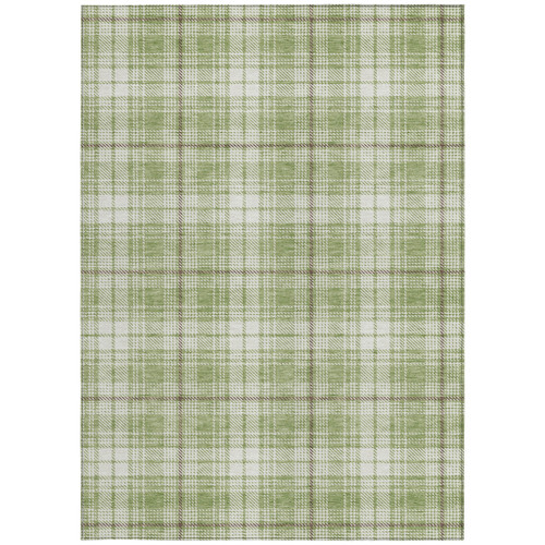 3' X 5' Artichoke Green Brown And Ivory Plaid Washable Indoor Outdoor Area Rug - Artichoke Green, Brown, Ivory