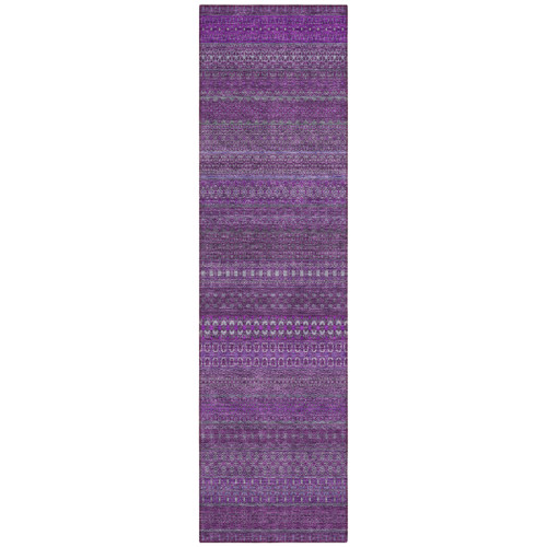2' X 8' Eggplant Striped Washable Indoor Outdoor Runner Rug