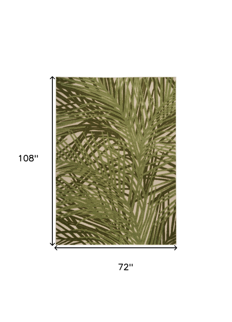 6' X 9' Ivory And Green Palm Leaf Indoor Outdoor Area Rug