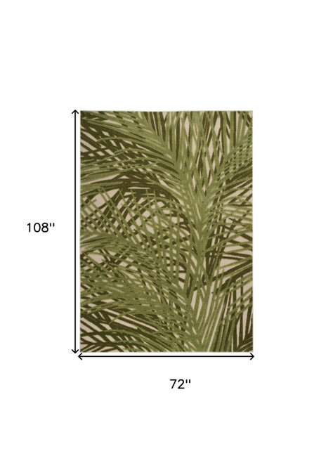 6' X 9' Ivory And Green Palm Leaf Indoor Outdoor Area Rug
