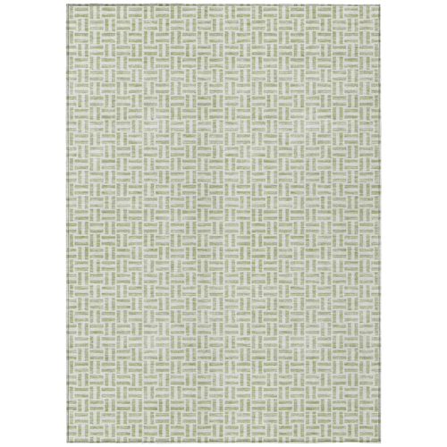 5' X 8' Artichoke Green And Gray Geometric Washable Indoor Outdoor Area Rug