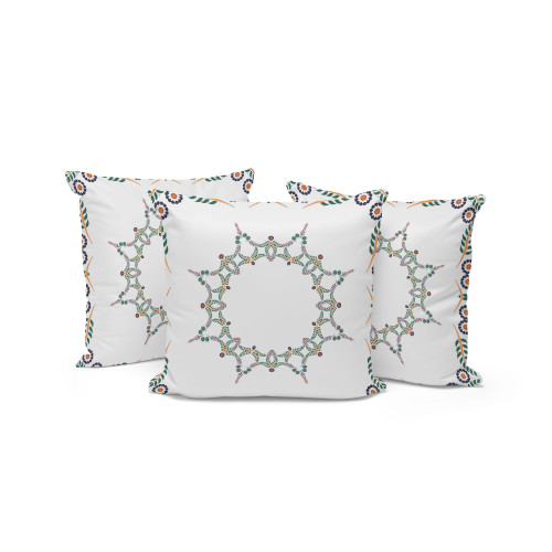 Set of Three 16" Green and White Botanical Indoor Outdoor Throw Pillow Cover and Insert Polyester Decor