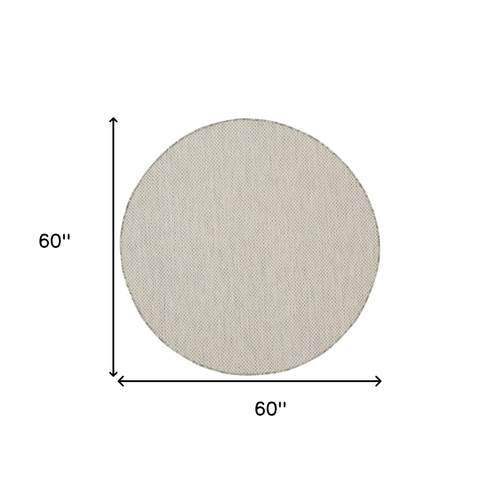 5' Ivory And Silver Round Geometric Indoor Outdoor Area Rug