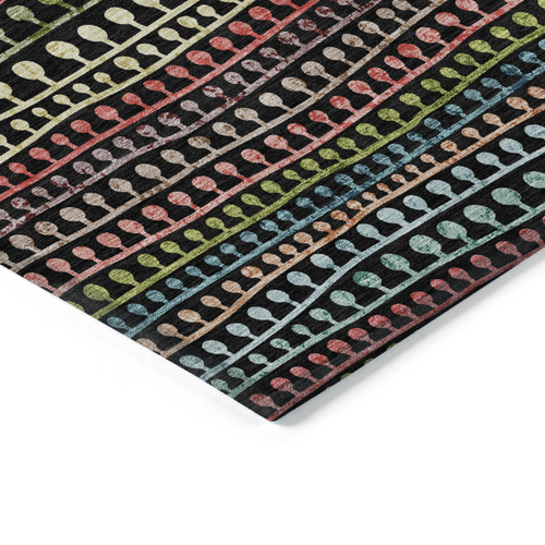 5' X 8' Black Green And Gold Striped Washable Indoor Outdoor Area Rug