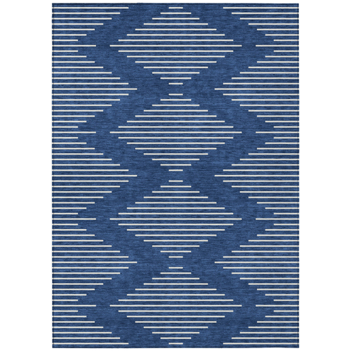 5' X 8' Navy Blue And Ivory Geometric Washable Indoor Outdoor Area Rug